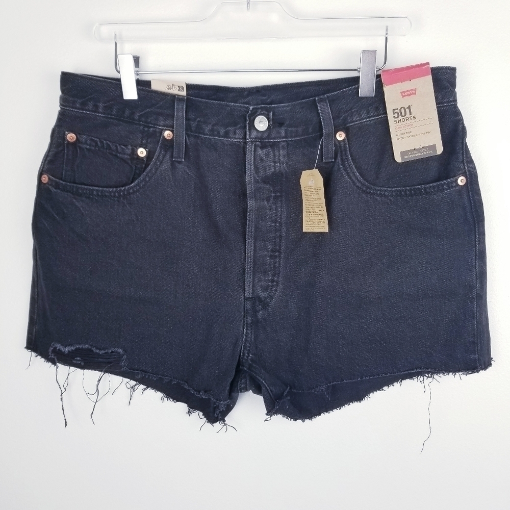 Levi's 501 Distressed Black Button Fly Denim Jean Shorts NWT size 33